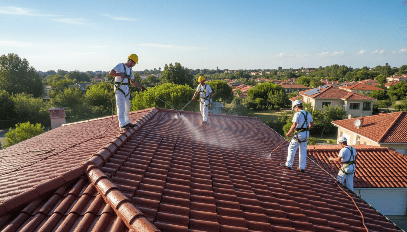 Clean roof with hydrophobic treatment and professional cleaning staff