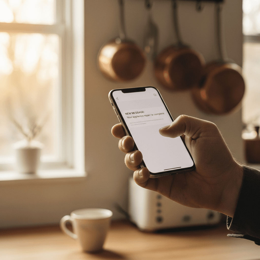 Main tenant un smartphone avec une notification de suivi