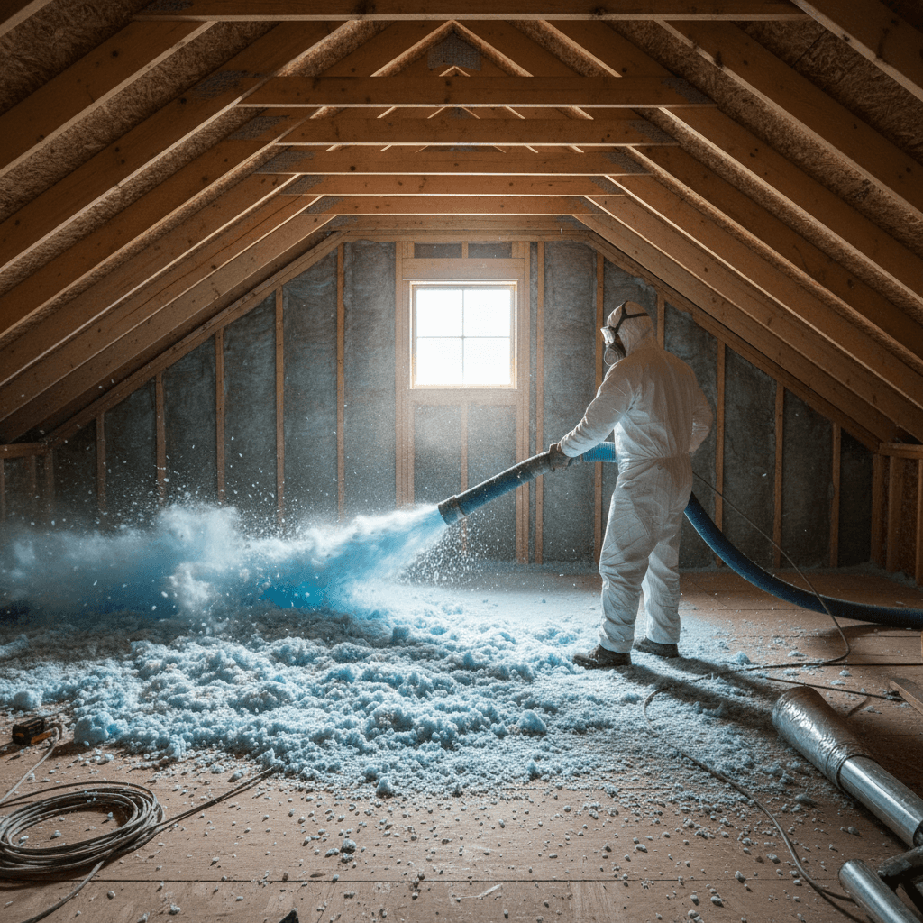 Soufflage d'isolant dans des combles perdus